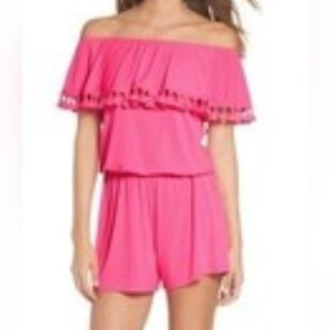 Lilly Pulitzer La Fortuna Romper cosmo pink with fringe size medium NWOT